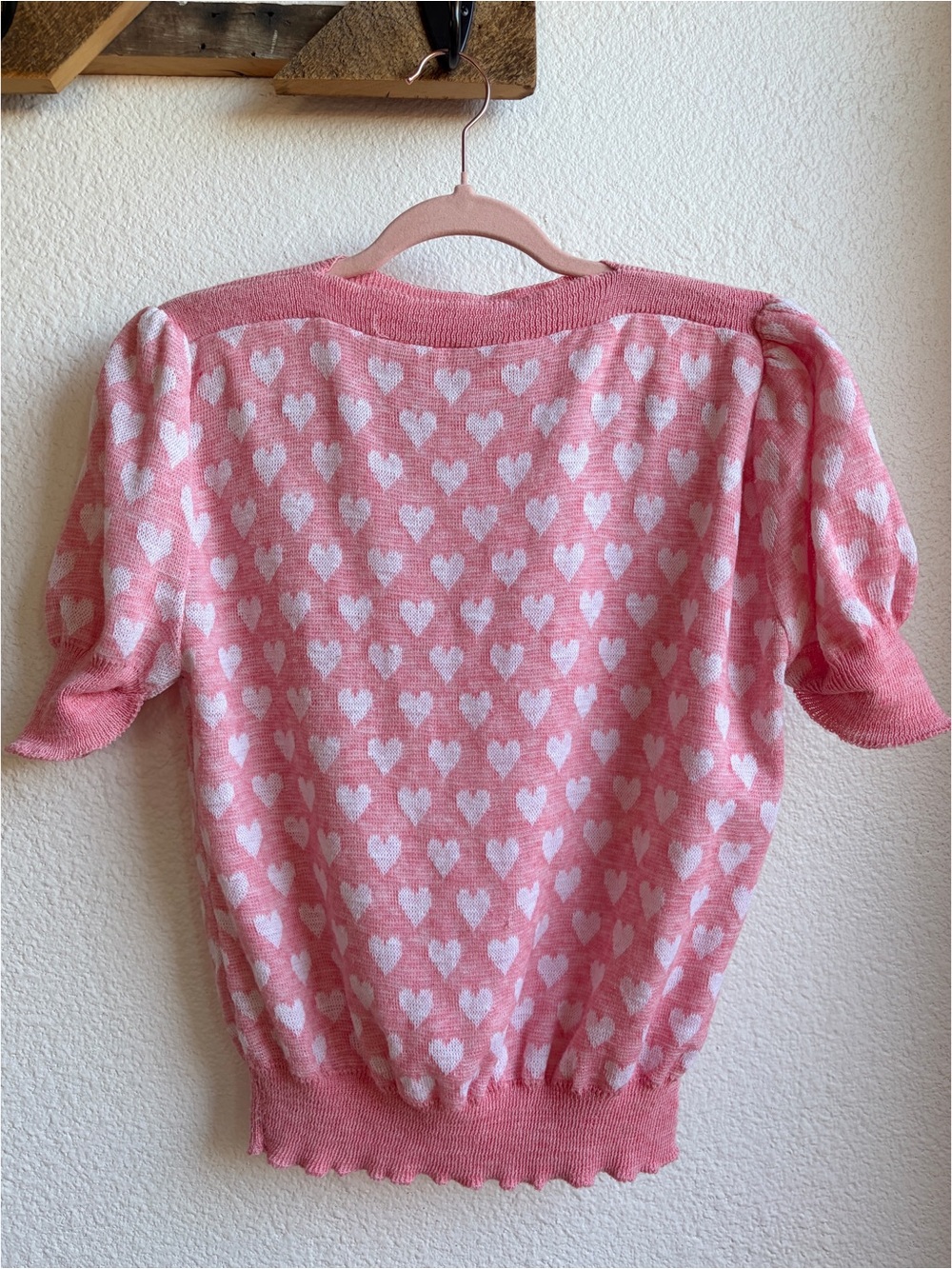 Vintage 80s Pink Heart Print Puff Sleeve Sweater MD LG